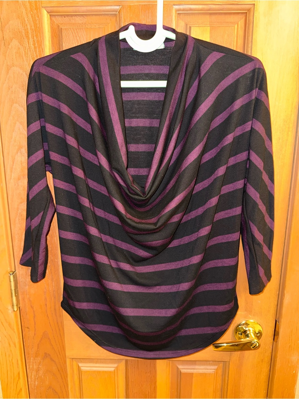 Red Haute Black & Purple Striped Cowl Neck Sweater